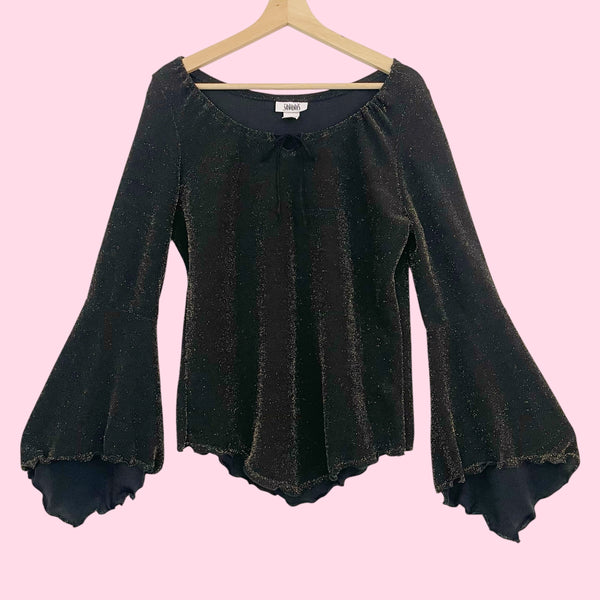 90s Black + Gold Metallic Blouse (XL)