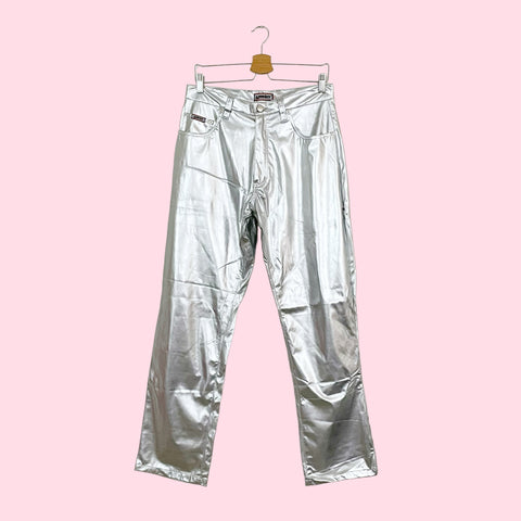 SILVER FAUX LEATHER PANTS (32)