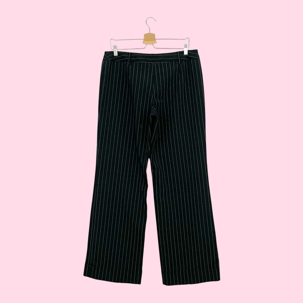 BLACK PINSTRIPE CUFFED OFFICE SIREN PANTS (13)