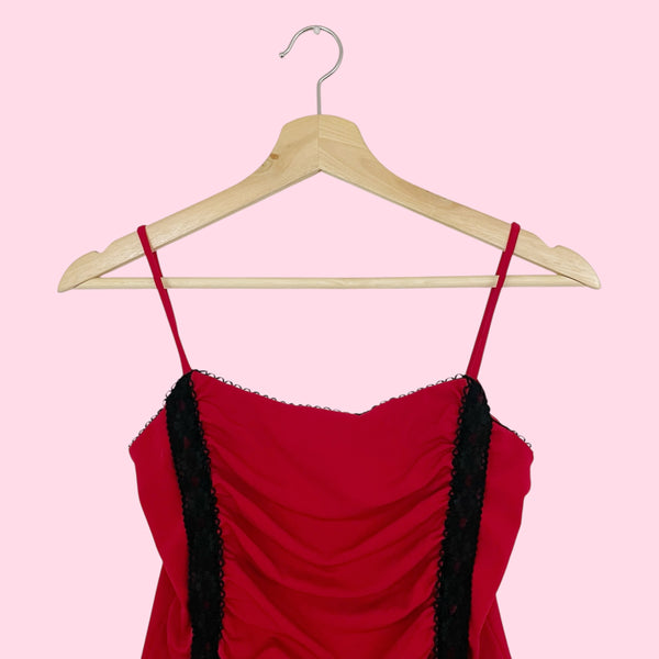 RED + BLACK LACE TRIM TANK (S)