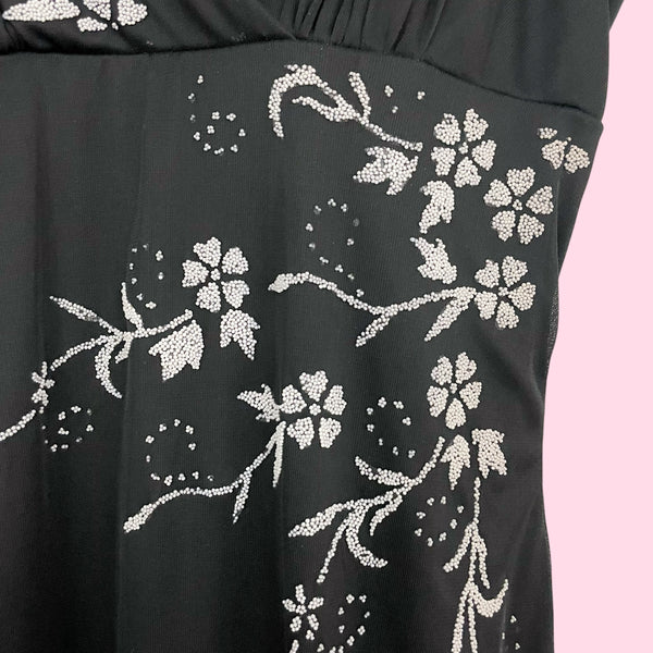 BLACK BEADED FLORAL MIDI DRESS (M/L)