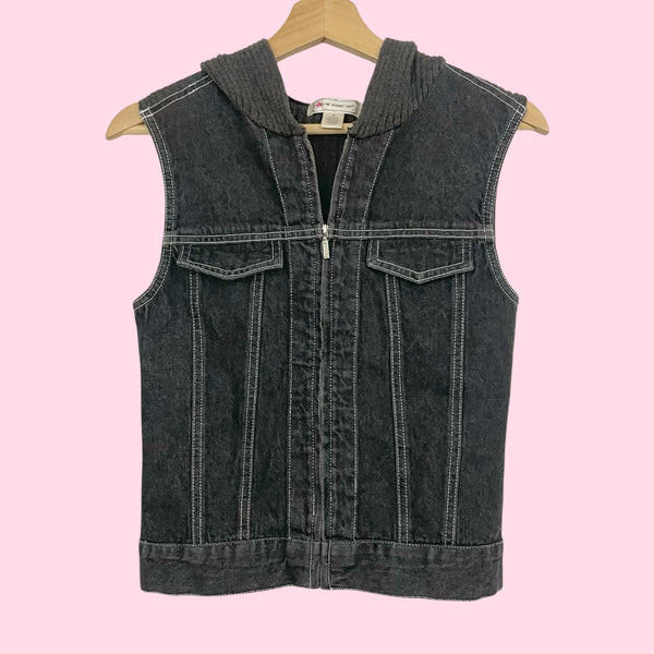 GRAY DENIM + KNIT HOODED VEST (M)