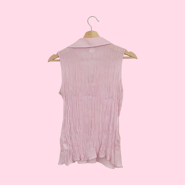PINK PLEATED RUFFLE SLEEVELESS TOP (S)