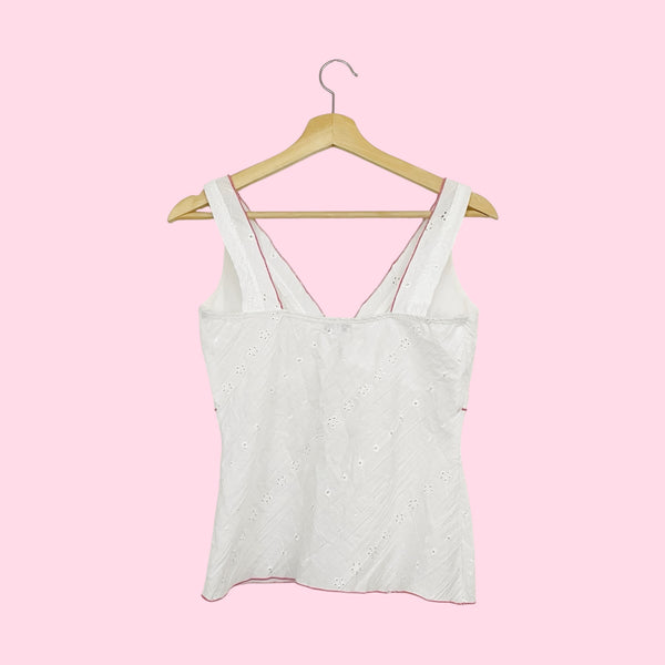 Y2K WHITE EYELET TANK TOP (S)