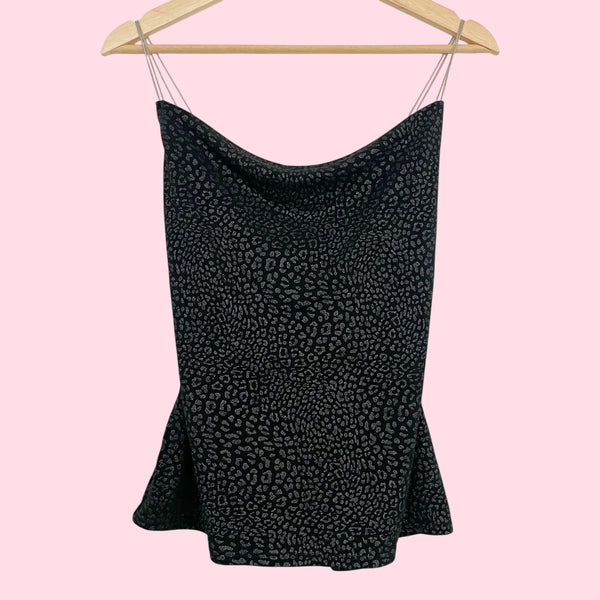 Black Metallic Cheetah Print Tank w/ Chain Straps (XS)