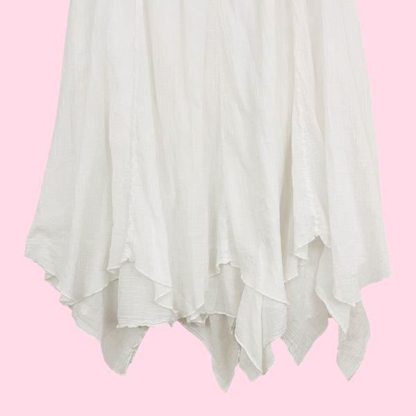 WHITE COTTON ASYMMETRICAL MIDI SKIRT (XL)