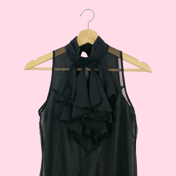 Y2K Black Sheer Ruffle Tunic (S)