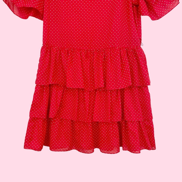 RED + WHITE POLKA DOT RUFFLE DRESS (M)