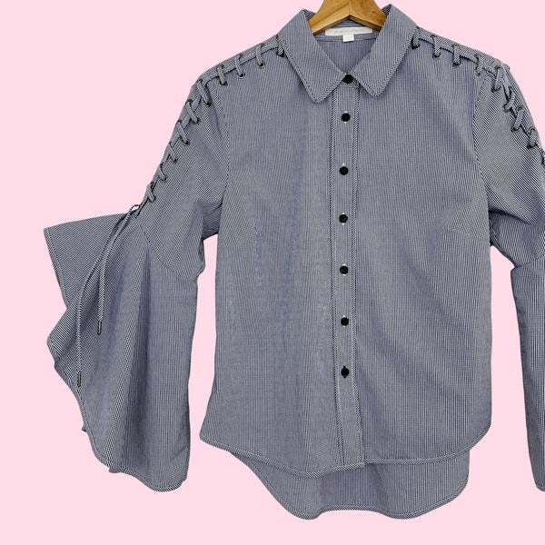JONATHAN SIMKHAI GINGHAM LACE UP BLOUSE (S)