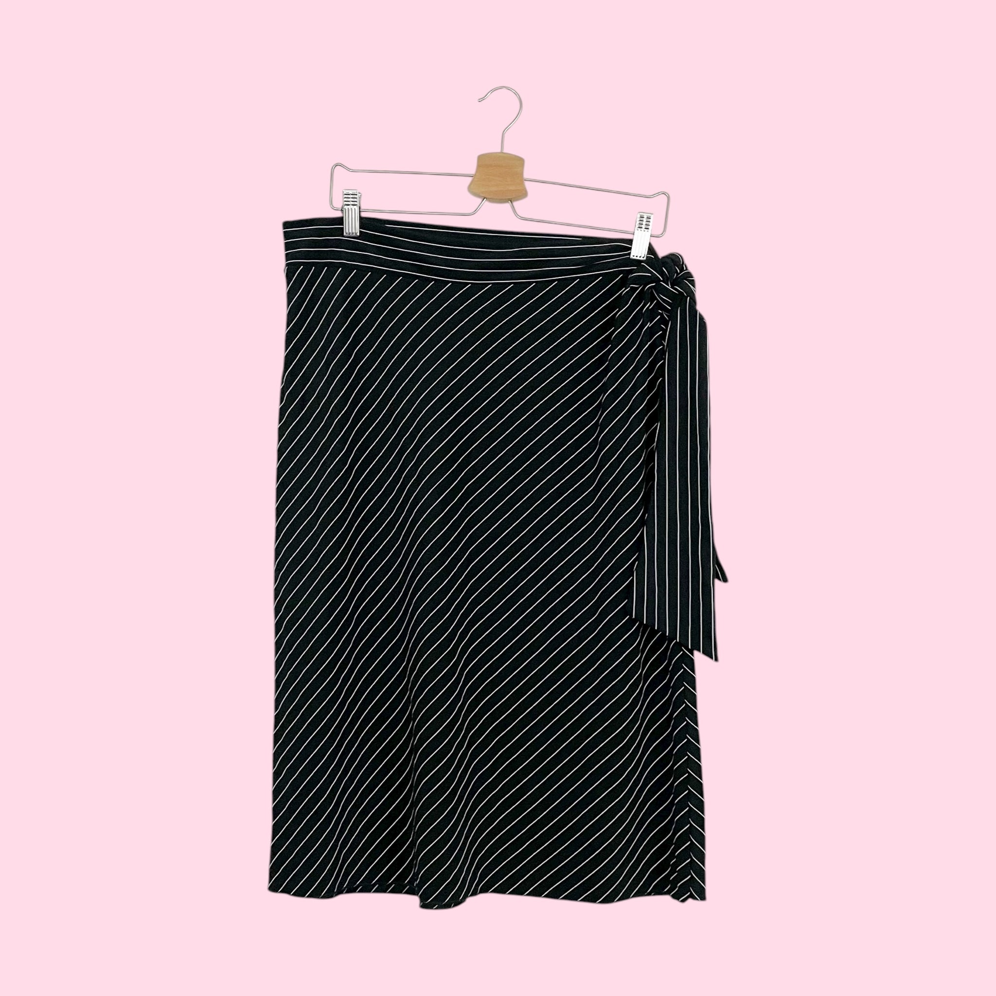 BLACK + WHITE PINSTRIPE TIE WAIST MIDI SKIRT (1X)