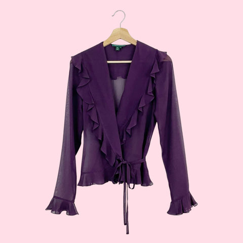 RALPH LAUREN PURPLE SILK RUFFLE WRAP BLOUSE (4)