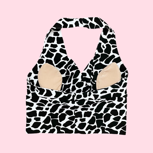 ANIMAL PRINT CROPPED HALTER TOP (M)