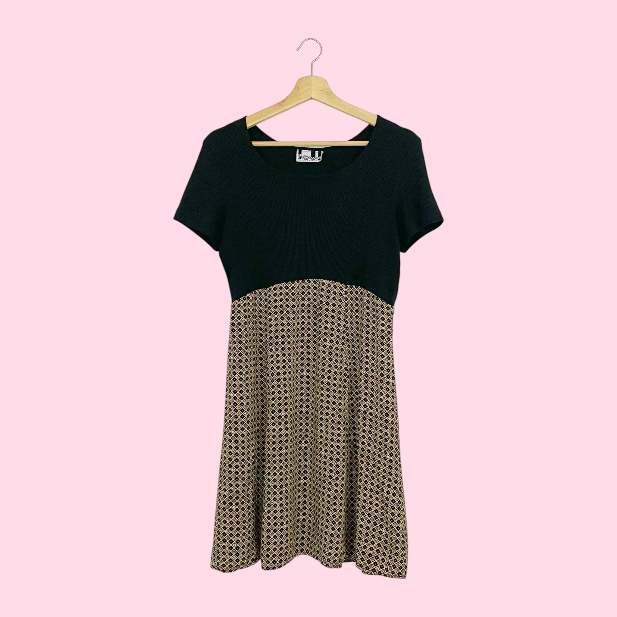 FLORAL RAYON MINI DRESS W/ RIBBED TOP (M)