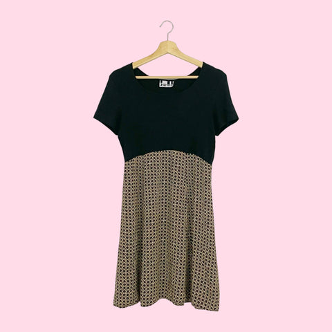 FLORAL RAYON MINI DRESS W/ RIBBED TOP (M)