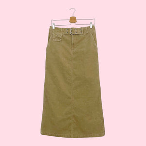 TAN CORDUROY BELTED MAXI SKIRT (M)