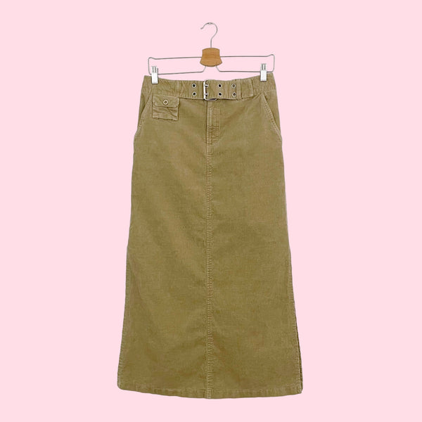 TAN CORDUROY BELTED MAXI SKIRT (M)