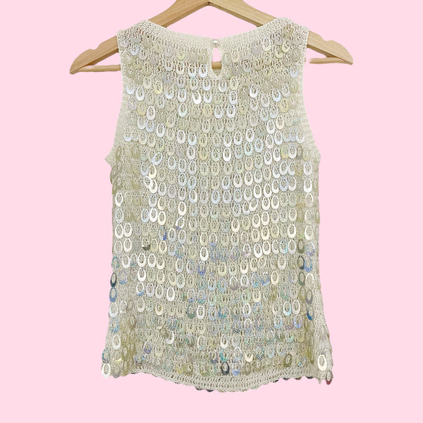 WHITE KNIT SEQUINS TANK (S)