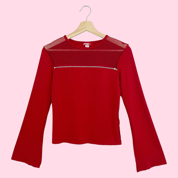 RED FISHNET ZIPPER TOP (S/M)