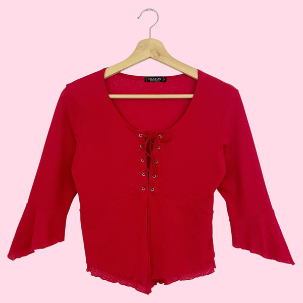 RED MESH LACE UP TOP (M)