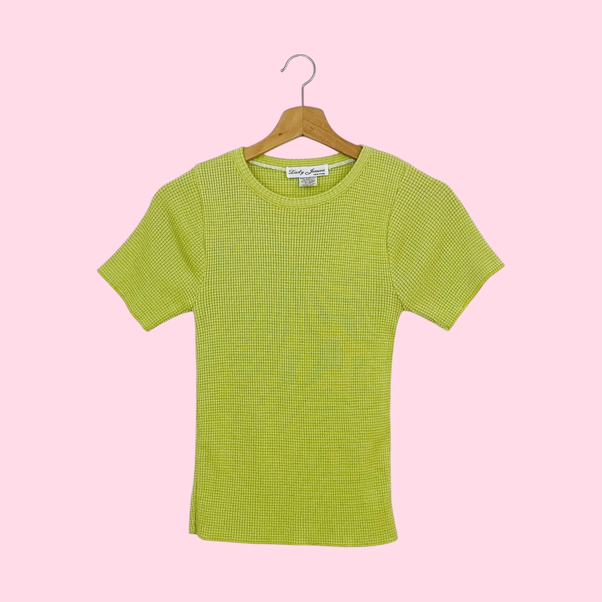 CHARTREUSE WAFFLE KNIT TOP (M)