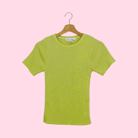 CHARTREUSE WAFFLE KNIT TOP (M)