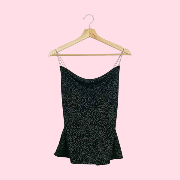 Black Metallic Cheetah Print Tank w/ Chain Straps (XS)