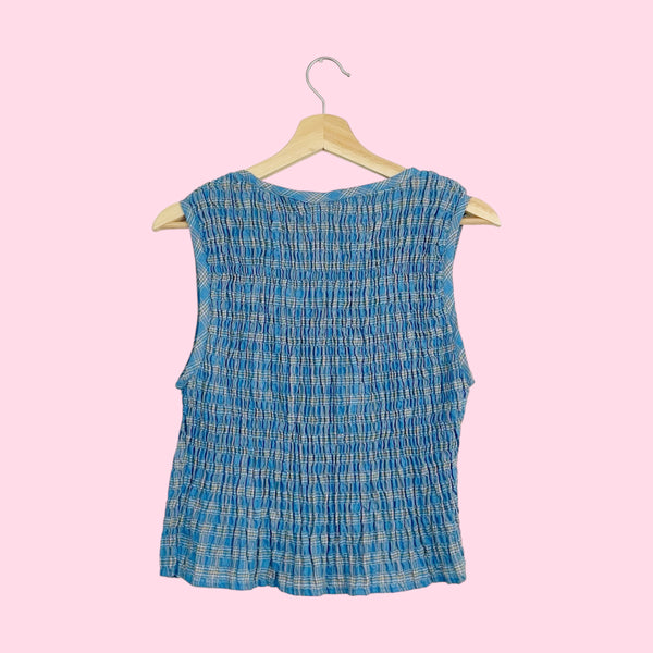 BLUE PLAID SMOCKED TANK (L)