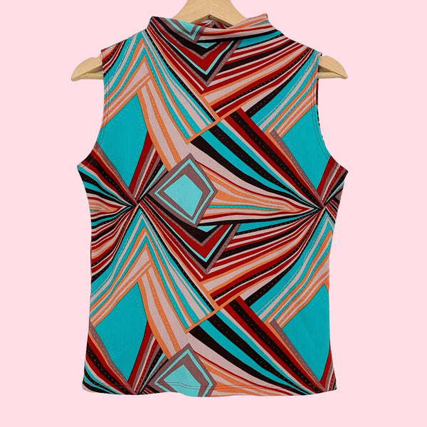 GEOMETRIC PRINT MOCK NECK TOP (M/L)