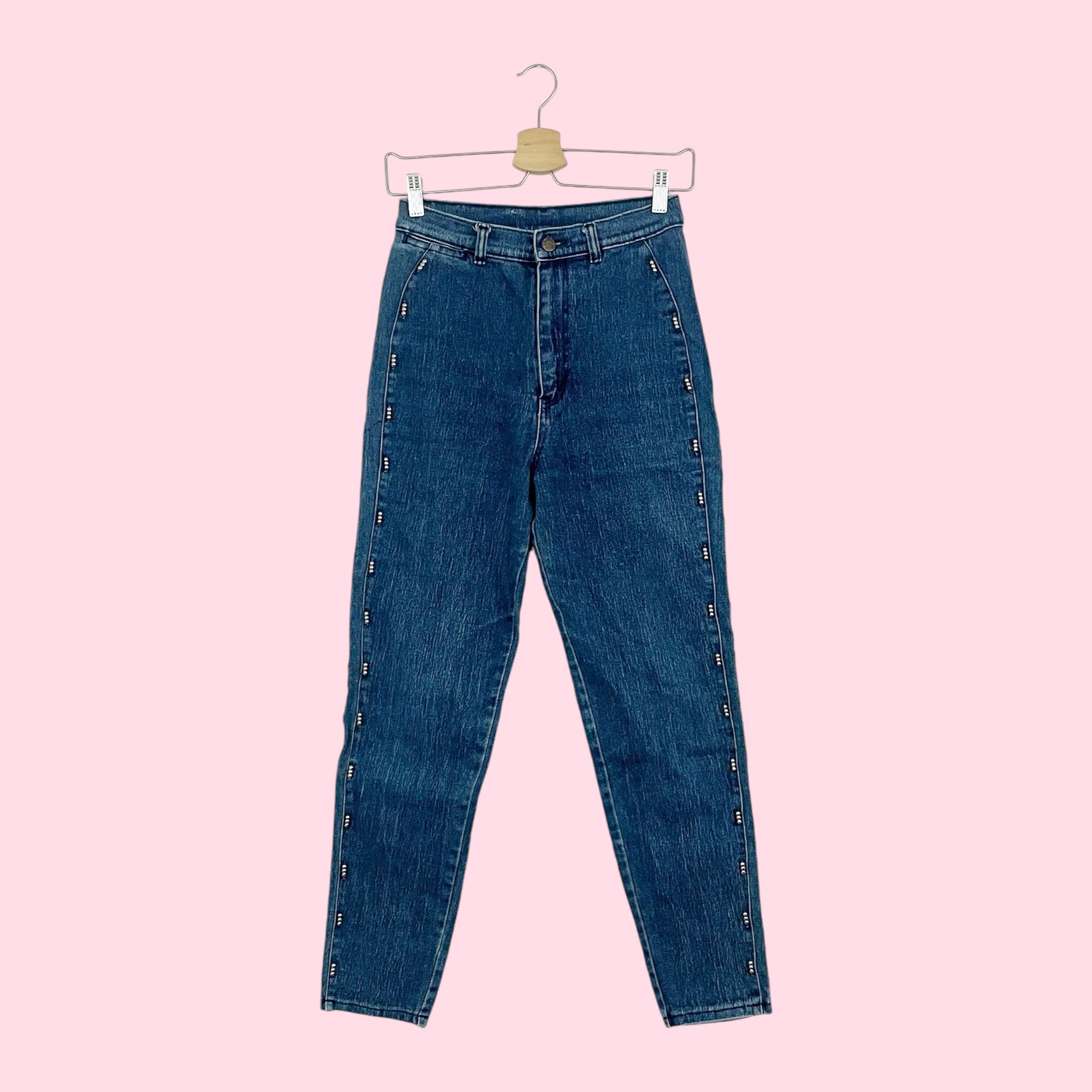 80S STRETCH DENIM JEANS W/ BEADED DETAIL (S)