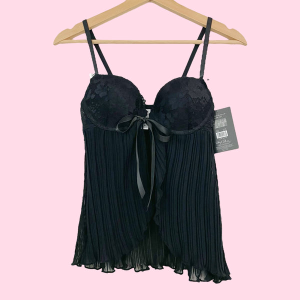 BLACK PLEATED PUSH UP OPEN FRONT TOP (S)