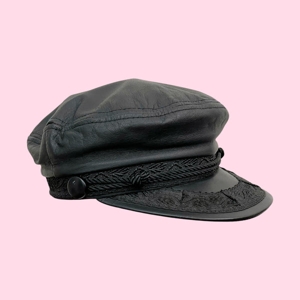 BLACK LEATHER FISHERMAN'S CAP