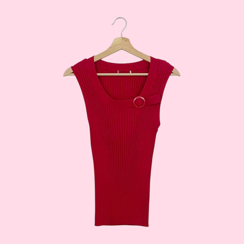 RED RIBBED KNIT TANK TOP (M/L)