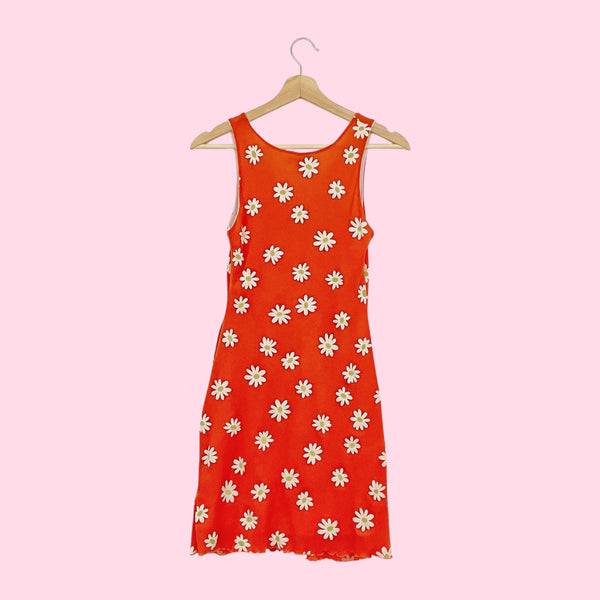 ORANGE DAISY FLORAL MESH MINI DRESS (XS/S)
