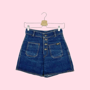 HIGH WAISTED EXPOSED BUTTON DENIM SHORTS (25)