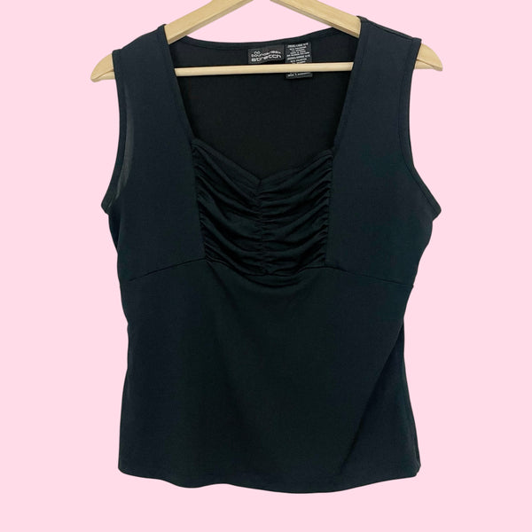 BLACK GATHERED BUST TANK (L)
