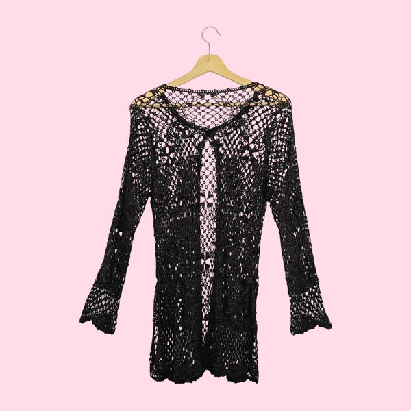 BROWN CROCHET LONG CARDIGAN (M)