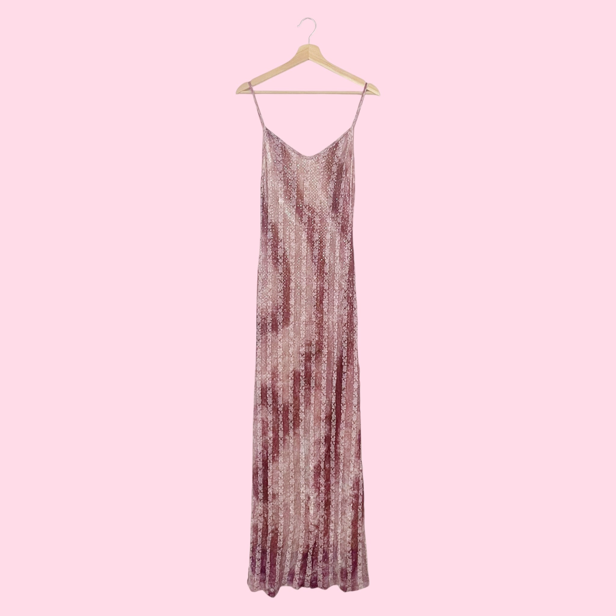 TIE DYE MESH GOLD SEQUINS MAXI DRESS (M)