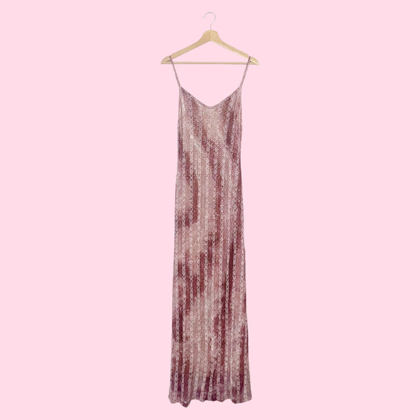 TIE DYE MESH GOLD SEQUINS MAXI DRESS (M)