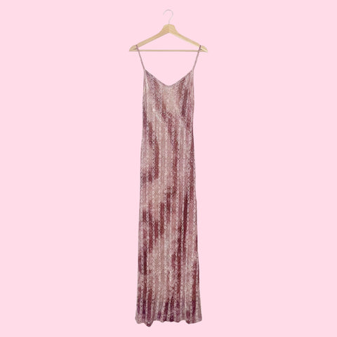 TIE DYE MESH GOLD SEQUINS MAXI DRESS (M)