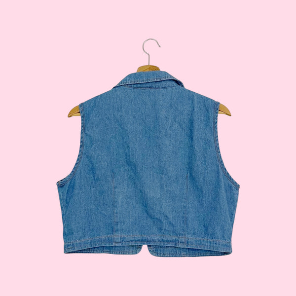 DENIM CROPPED SLEEVELESS BLOUSE (L)