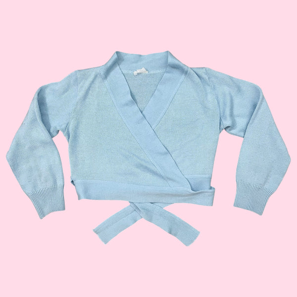 LIGHT BLUE CROPPED WRAP SWEATER (S)