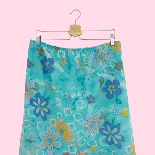 AQUA FLORAL PRINT ASYMMETRICAL MIDI SKIRT (18)