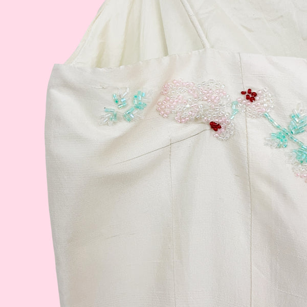 CREAM RAW SILK BEADED MIDI DRESS (2)