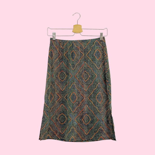 METALLIC PSYCHEDELIC MIDI SKIRT (M)