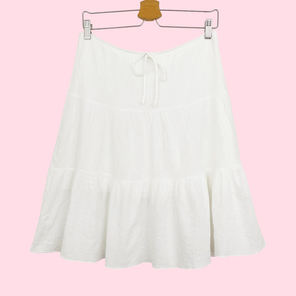 WHITE TIERED MIDI SKIRT (L)