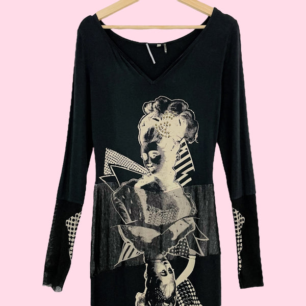 GRAPHIC ASYMMETRICAL MESH PANEL DRESS (M)