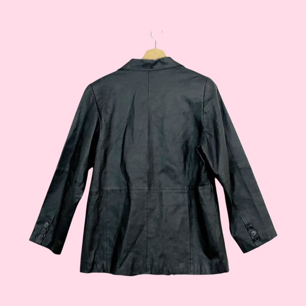 BLACK LEATHER BLAZER JACKET (L)