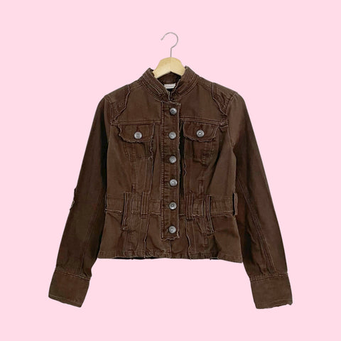 Y2K BROWN UTILITY JACKET (S/M)