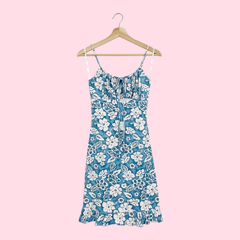 HIBISCUS PRINT MILKMAID MIDI DRESS (S)