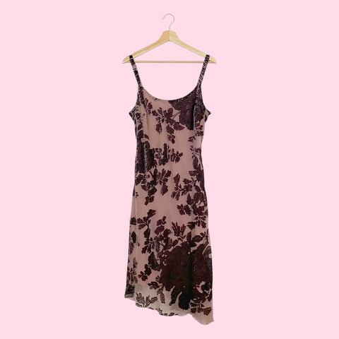FLORAL VELVET BURNOUT MIDI DRESS (L)